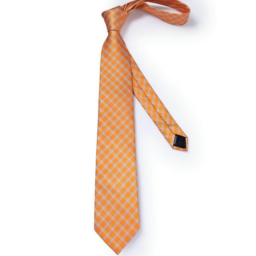7 Colors Mens Plaid Paisley Silk Necktie Hanky Cufflink Tie Clip Boutonniere Set for Wedding Party