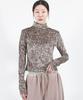Deumakeu Leopard High-Neck Long Sleeve Tee - Beige