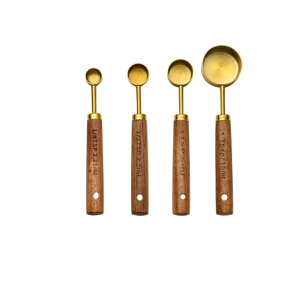 Gold-Plated Stainless Steel 8-Piece Measuring Cup and Spoon Set with Scales for Baking.