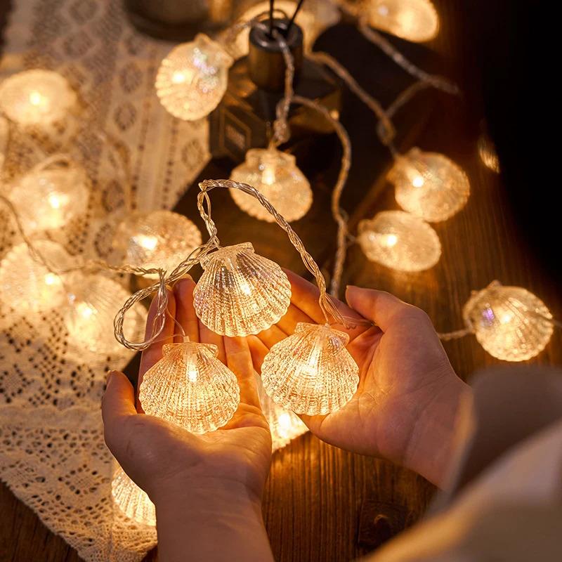 1PC LED Sea Shell Lamp String Starfish Lighting Strings Atmosphere Light Suitable for Festival Room Wedding Party Decoration Lamps Battery-Powered