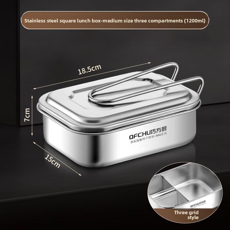 Lunch Box 304 Stainless Steel Old-fashioned Grid Lunch Box Convenient Outdoor Take-out Lunch Box Office Worker Student Artifact