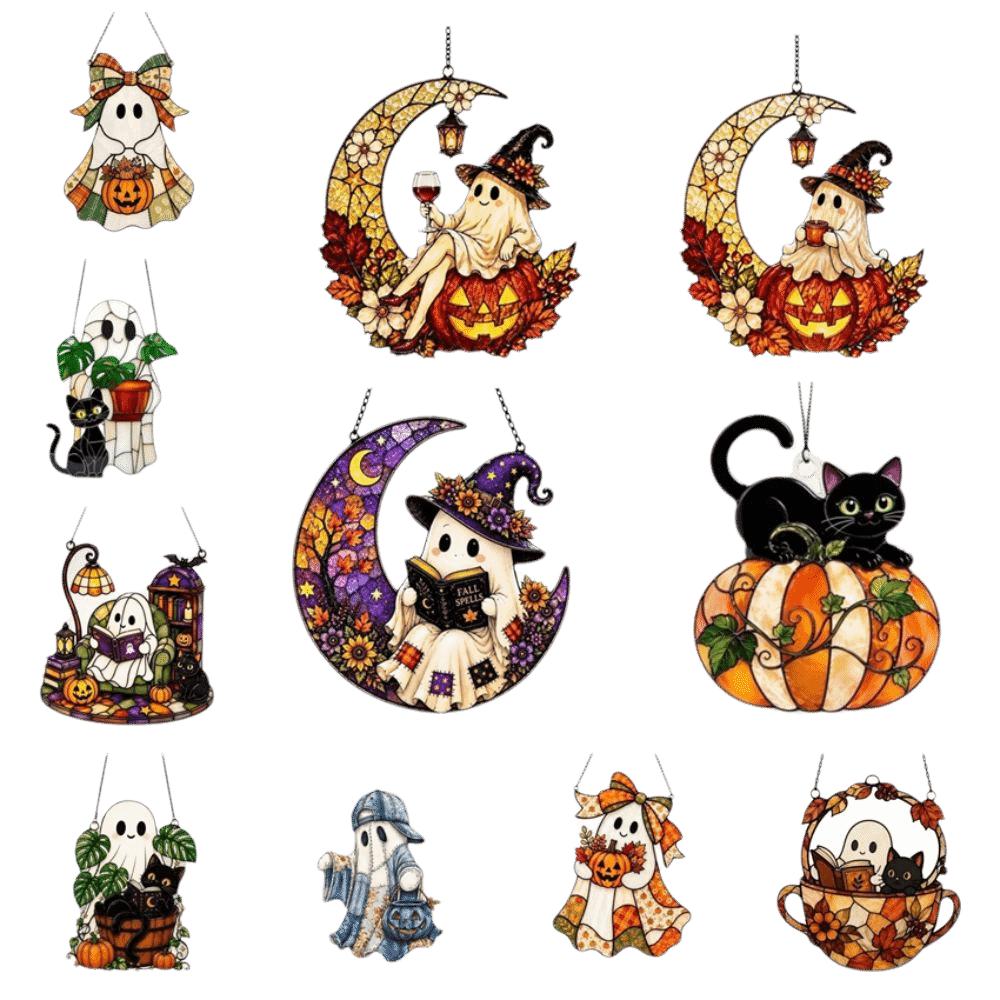 Pumpkin Cat Witch Ghost Pendant Decoration Colorful Window Hanging Decoration Balcony