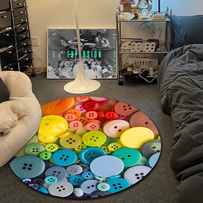 Eclectic Round Moon Multicolor Carpet, Non-Slip Floor Mat for Dining Room