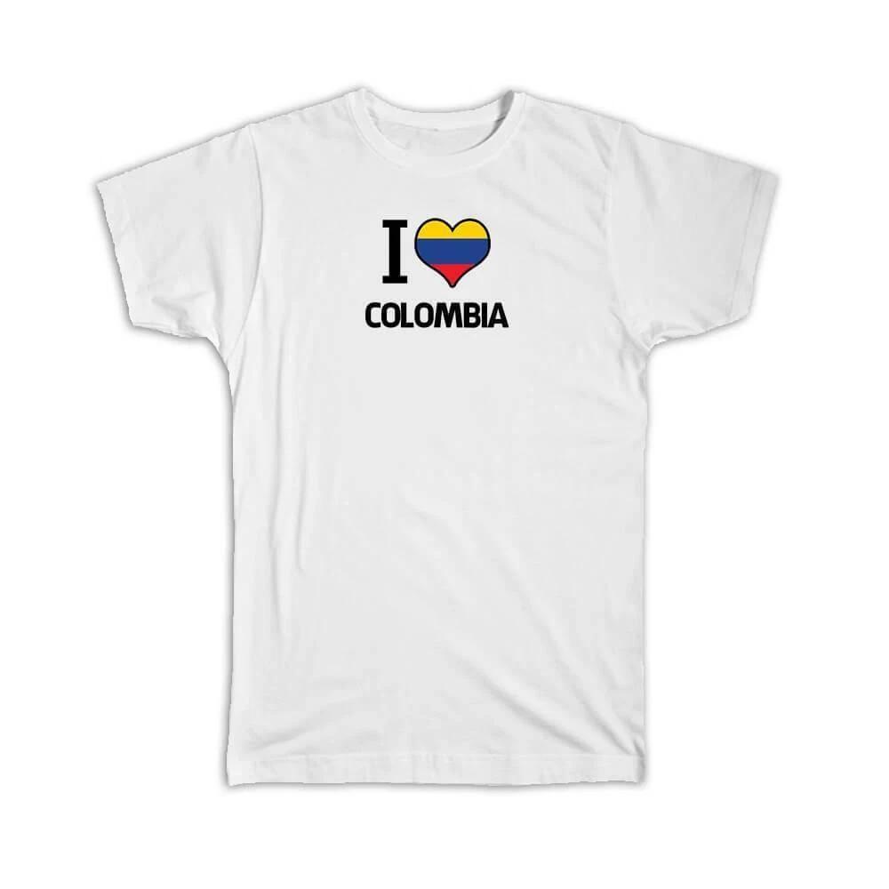 Gift T-Shirt : I Love Colombia Flag Heart Country Crest Colombian Expat XL