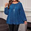 Top da Donna Taglie Forti, Manica Lunga, Pieghettato, Perlescente, Stile Europeo & Americano, Primavera/Estate