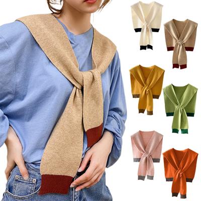 Women Knitting Shawl Patchwork Color Soft Knotted Design Versatile Soft Texture Shawl Winter Warm Scarf