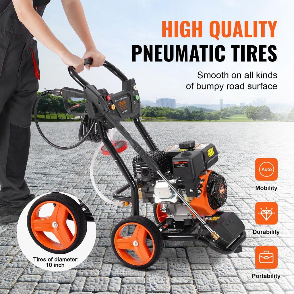 Benzin-Hochdruckreiniger 3950 PSI 10L/min 2.6 GPM mit 5-teiligem Düsensatz für Autos