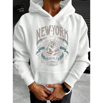 Heren Plus Size American Vintage Print Hoodie, Herfst/Winter