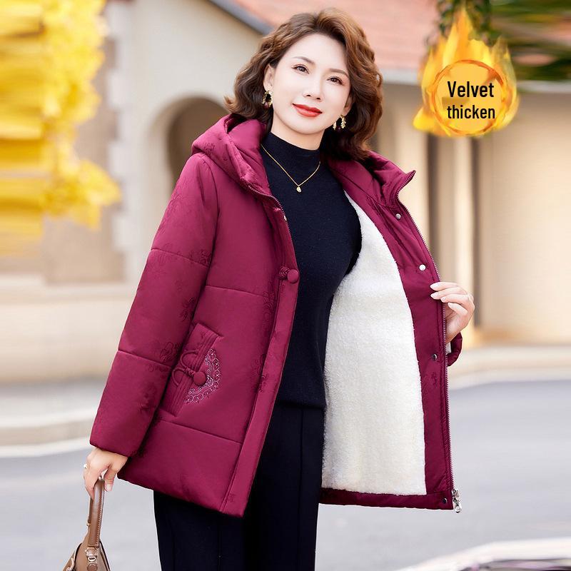 Women's Fleece-Lined Cotton Jacket for Middle-Aged & Elderly - Winter Warmth