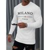 Men's Comfortable Sports Casual Loose Fit Plus Size MILANO ITALIY Printed Round Neck Long Sleeved T-shirt Top