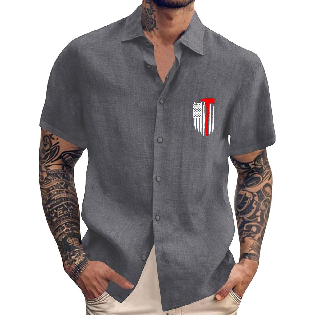 Men's Vintage Button Down Bowling Shirts Short Sleeve Summer Beach Shirt
