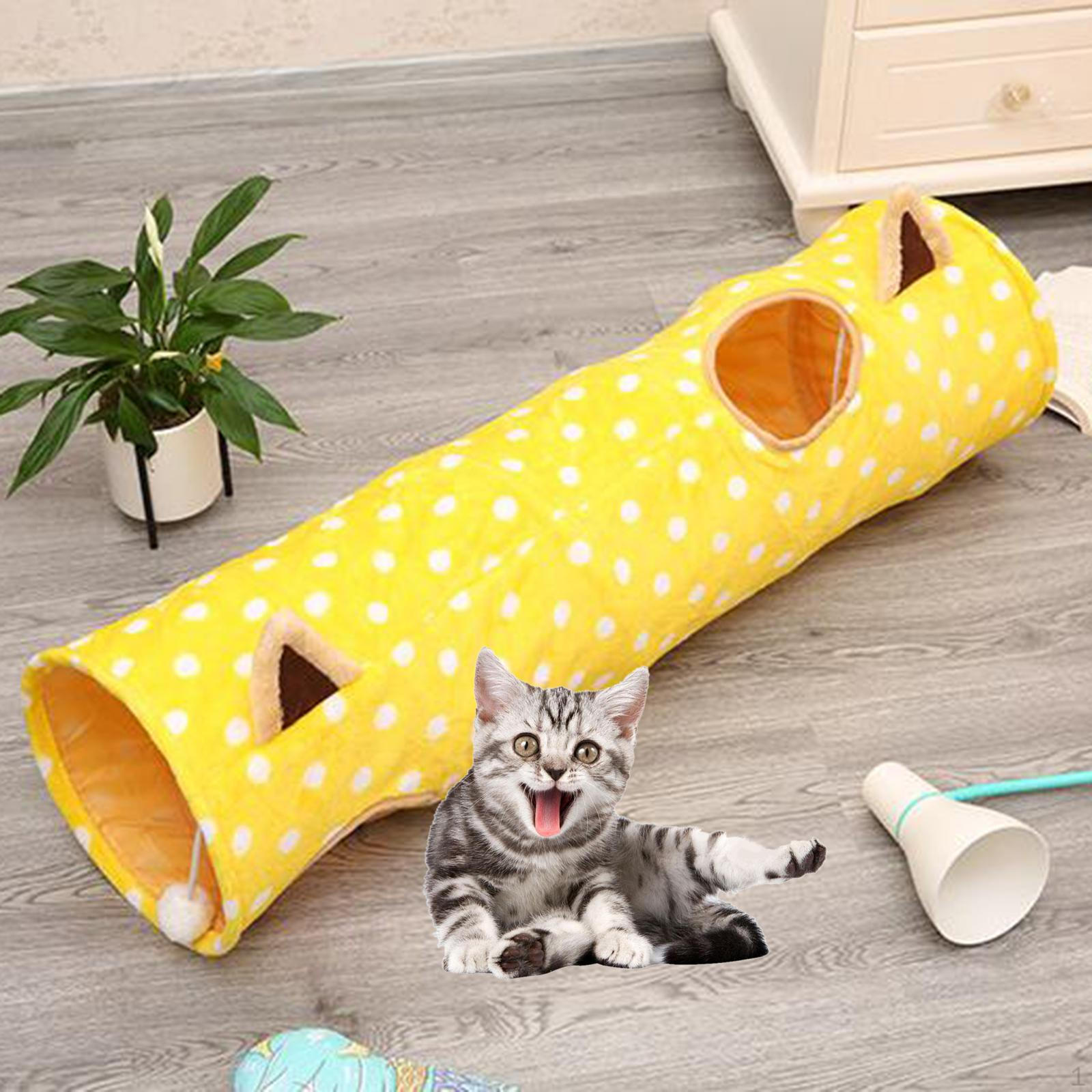 

Cat Toys Tunnel Exercising Supply Playing Peepholes Toy Hides Interactive Tube Collapsible Training жовтий