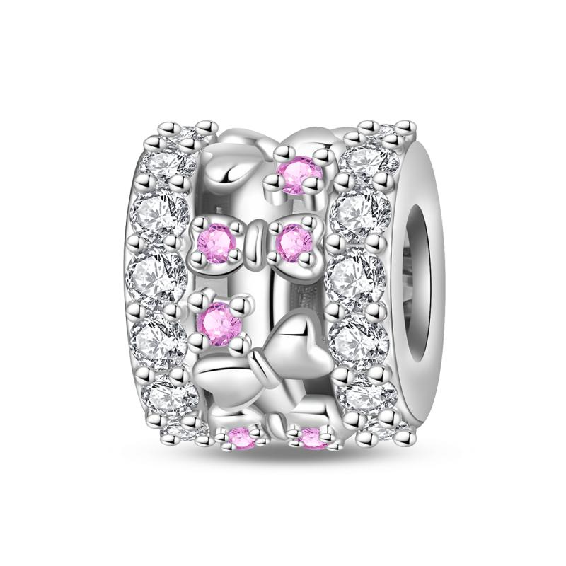 Copper Rubik'S Cube Pet Cat Charm Pink Cz Beads Dangle Pendant Fit Original Charms Bracelets Women Diy Jewelry Gift