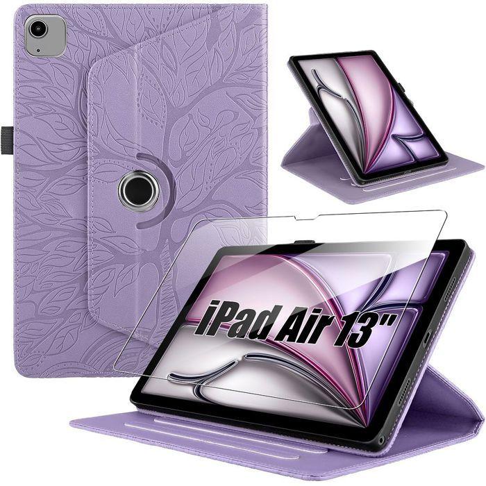 Case + Tempered Glass for iPad Air 13" (M4/M3/M2 2026/2025/2024) Purple Synthetic Leather Rotating Case