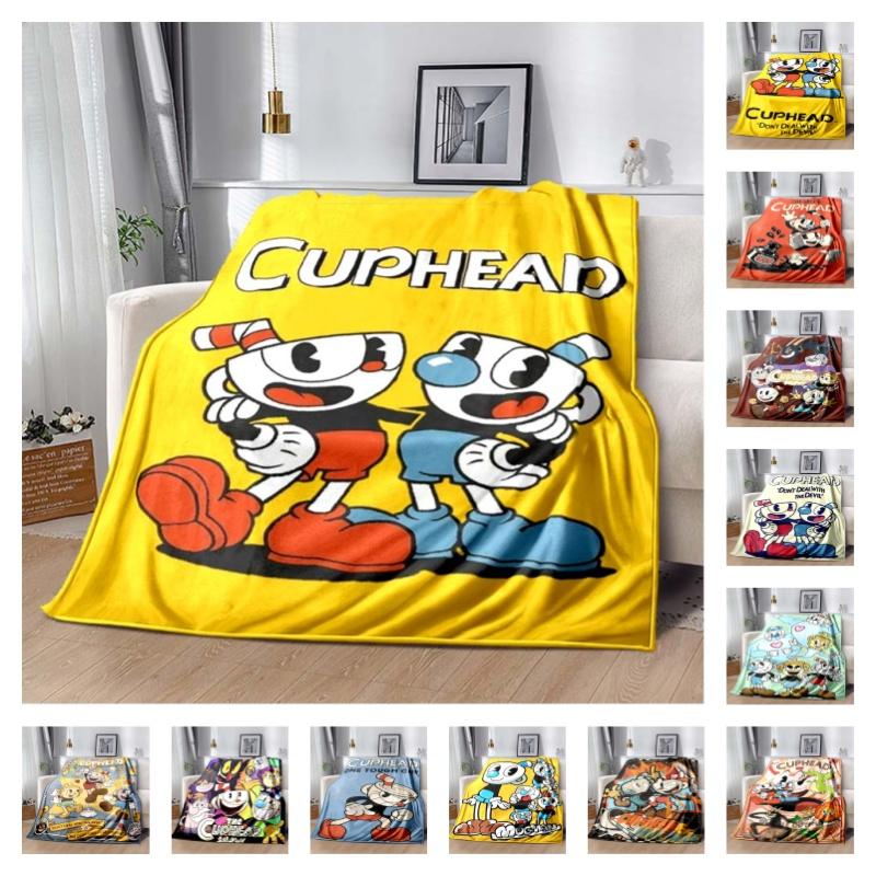 Cuphead & Mugman Flannel Blanket, Soft Throw with "Don't Deal With The Devil" Print, Cozy Bedding for Retro Game Fans