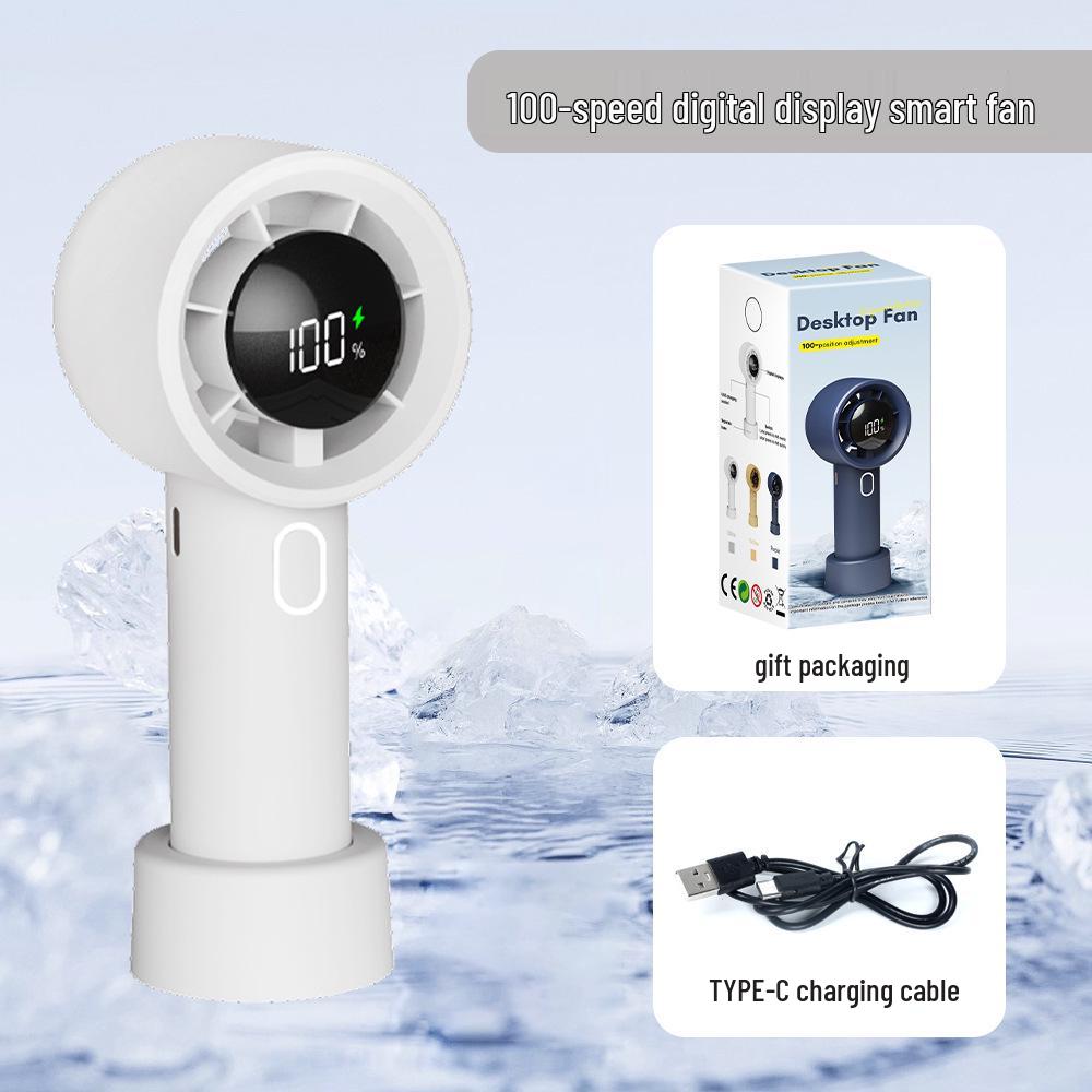 USB Mini Handheld & Desktop Ice Cooling Fan with Rechargeable Turbine English Color Box
