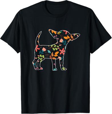 Blumen Chihuahua Silhouette Grafik T-Shirt Süßes Hunde-Liebhaber Geschenk Kurzarm T-Shirt