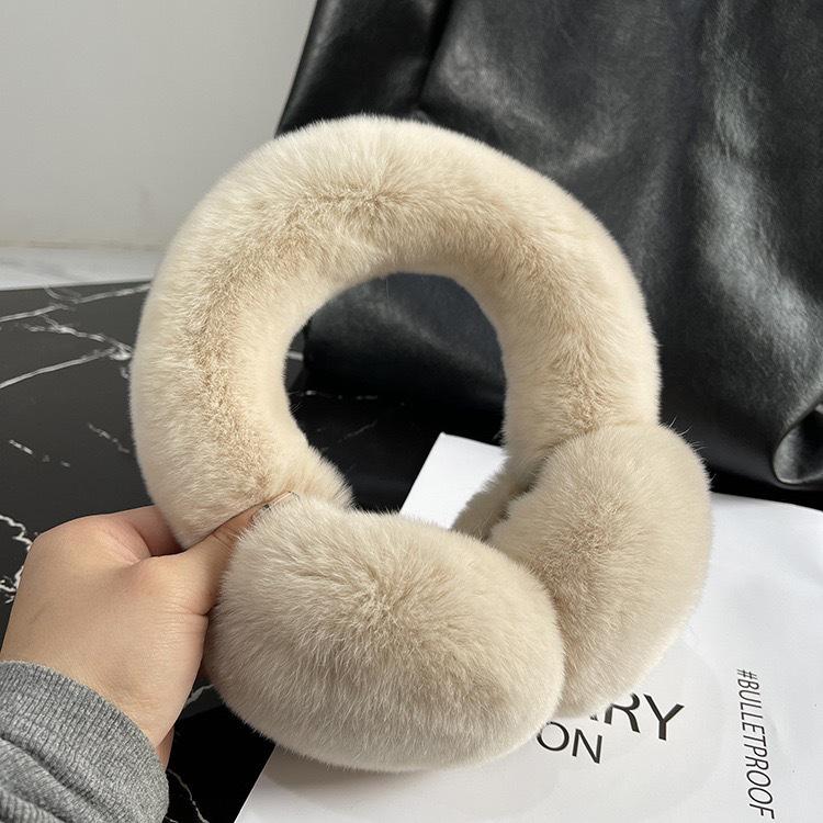 Foldable Plush Winter Earmuffs with Thick Rex Rabbit Fur - Cute Internet Celebrity Style
