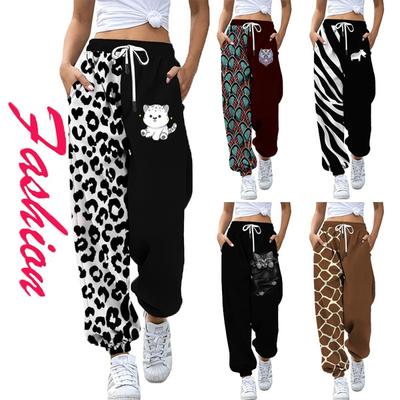 Damenmode Digital Sports Jogginghose Stitching Beam Jogginghose