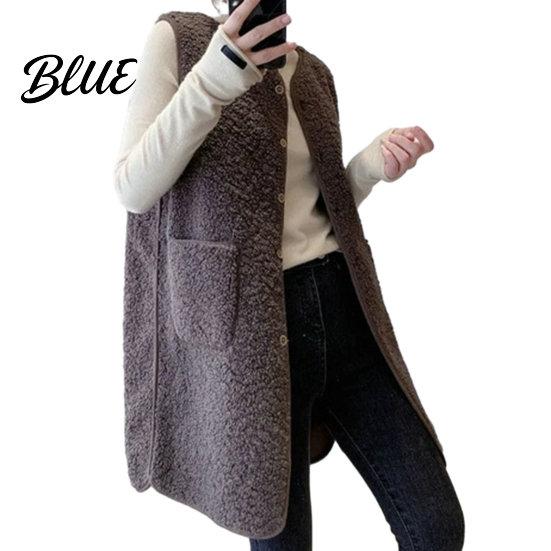 Women Polyester Vest Lady Jacket V-Neck Button Sleeveless Coat Stylish Casual Beautiful Closure with Pocket