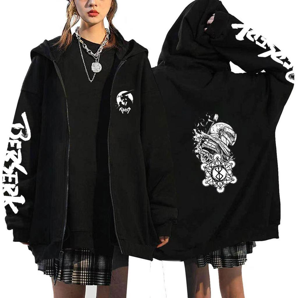 Cosplay Guts Berserk Anime Mikiny Pánské Bundy Ležérní Kabáty na zip Harajuku Unisex S kapucí Kreslené Potisk Mikiny Hip Hop Mikina Streetwear