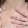 Pink diamond love heart pendant necklace female sweet cute niche design student girlfriend collarbone chain jewelry