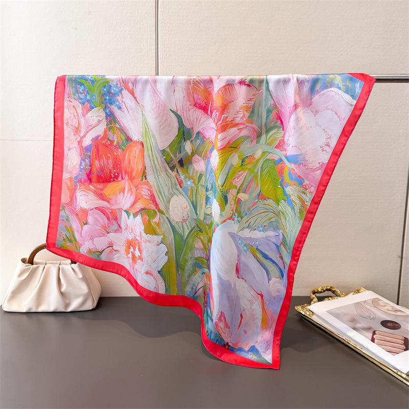 70X70Cm Foulard Silk Feeling Design Small Square Scarf Female Travel Essential Elegant Gift Neckerchief Bandana Hijab Hair Wrap