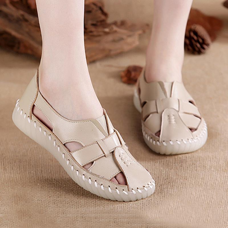 

Женские туфли на плоской подошве из натуральной кожи, летние женские мокасины, дышащие пляжные женские сандалии, большой размер 2024 35 белый