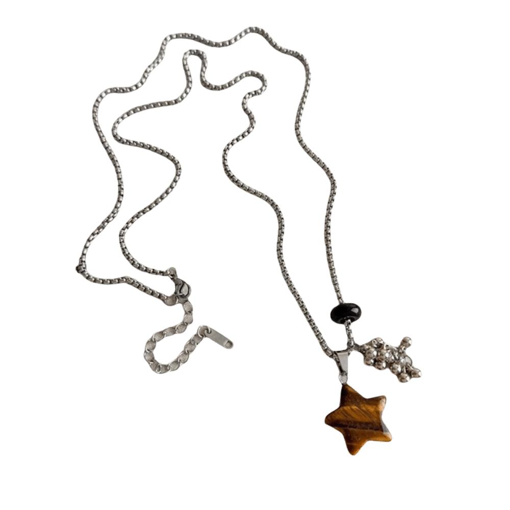 Multi-layered Pendant Necklace Tiger Eye Stone Bohemian Sweater Chain Punk Choker  Party