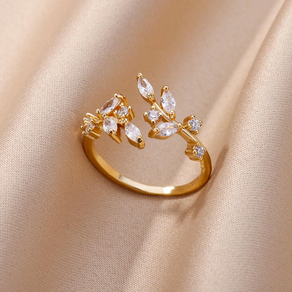 Luxury Zircon Flower Stainless Steel Rings Zircon Adjustable Ring Women Wedding Anti Fading Zircon Vacation Accessories Gift