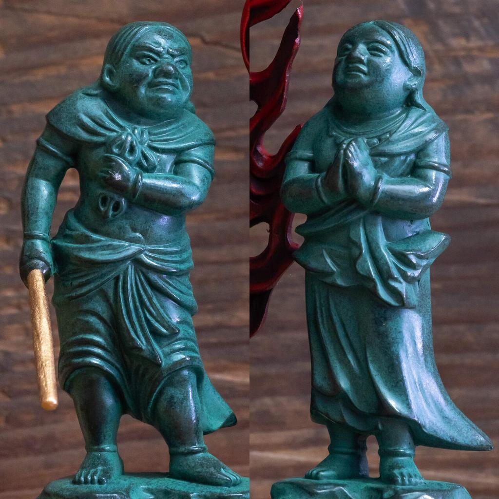 Buddhist statue of Doji Fudo Myoo (child Fudo Myoo), 16cm (bronze, painted). Sculptor: Makita Shuun. Original design (born in the Year of the Rooster)