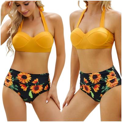 Kostium kąpielowy wyszczuplający w kwiaty rozmiar XXXL styl i komfort Dwuczęściowy kostium kąpielowy z wysokim stanem plus size XXL majtki kąpielowe w kwiaty