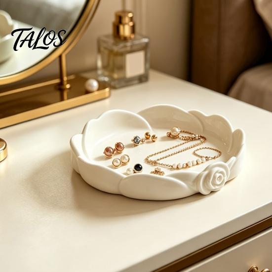 Delicate Rose Shaped Dish Jewelry Storage Tray, Decorative Plastic Trinket Dish, 3D Small Item Container Printed Desktop Organizer for Earrings