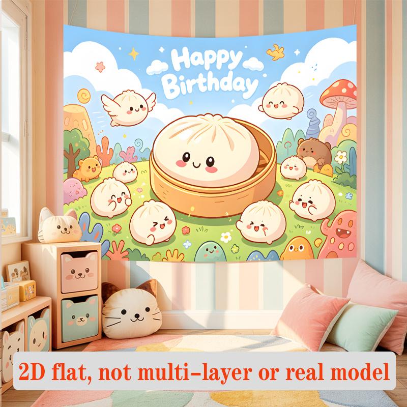 Party Backdrop Cartoon Flat Banners Stress Relief Soft Baozi Cute Steamed Celebration Photo Booth Front Door Decor