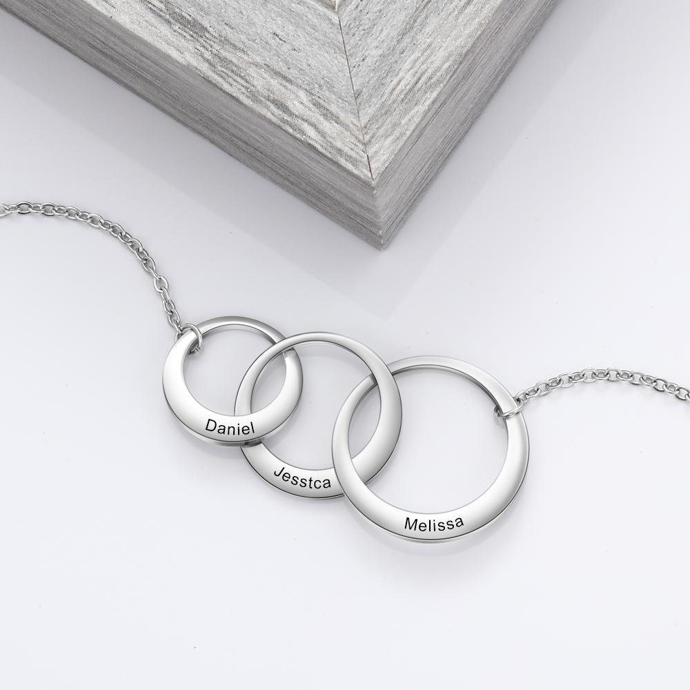Personalized Mother Women Daughter Necklaces Stainless Steel Custom Hollow Round Pendants Engraved 3 Names Anniversary Giveaway GiftTrendy Pendant
