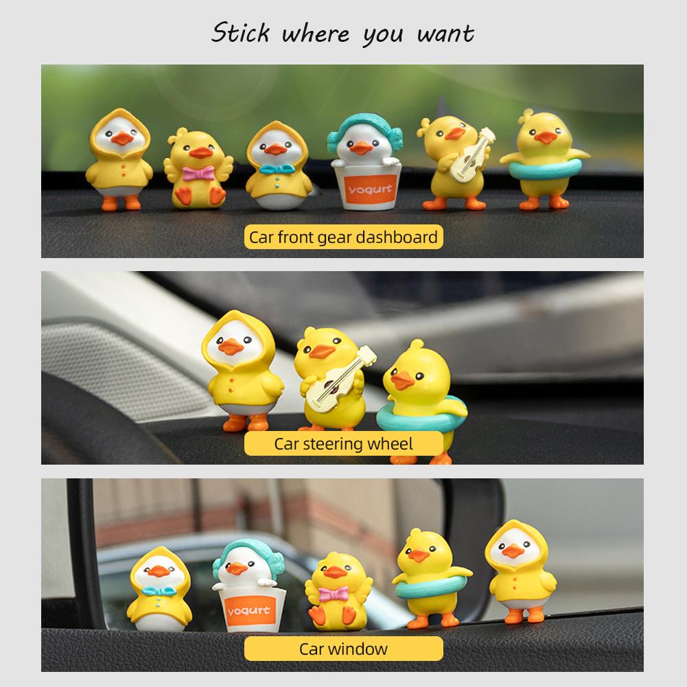 6Pcs Car Ornaments Interior Dashboard Set Cute Yellow Duck Miniature Figurine Cartoon Penguin Umbrella Animal Auto Decoration
