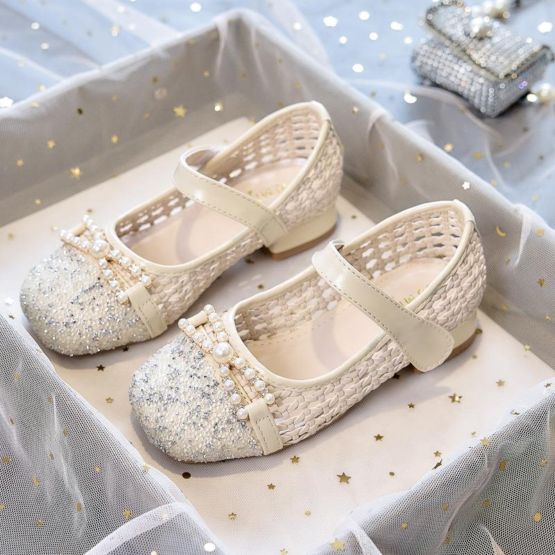 High-heeled girls' princess shoes for spring and autumn2026New style little girl's leather shoes with dress, soft-soled children's crystal shoes