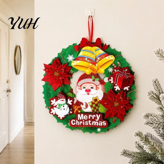 Christmas Wreath Ornaments 3D Pendant with Hanging Rope, Cartoon Garland Ornaments, Tree Decor Lightweight Paper for Holiday Party Home And