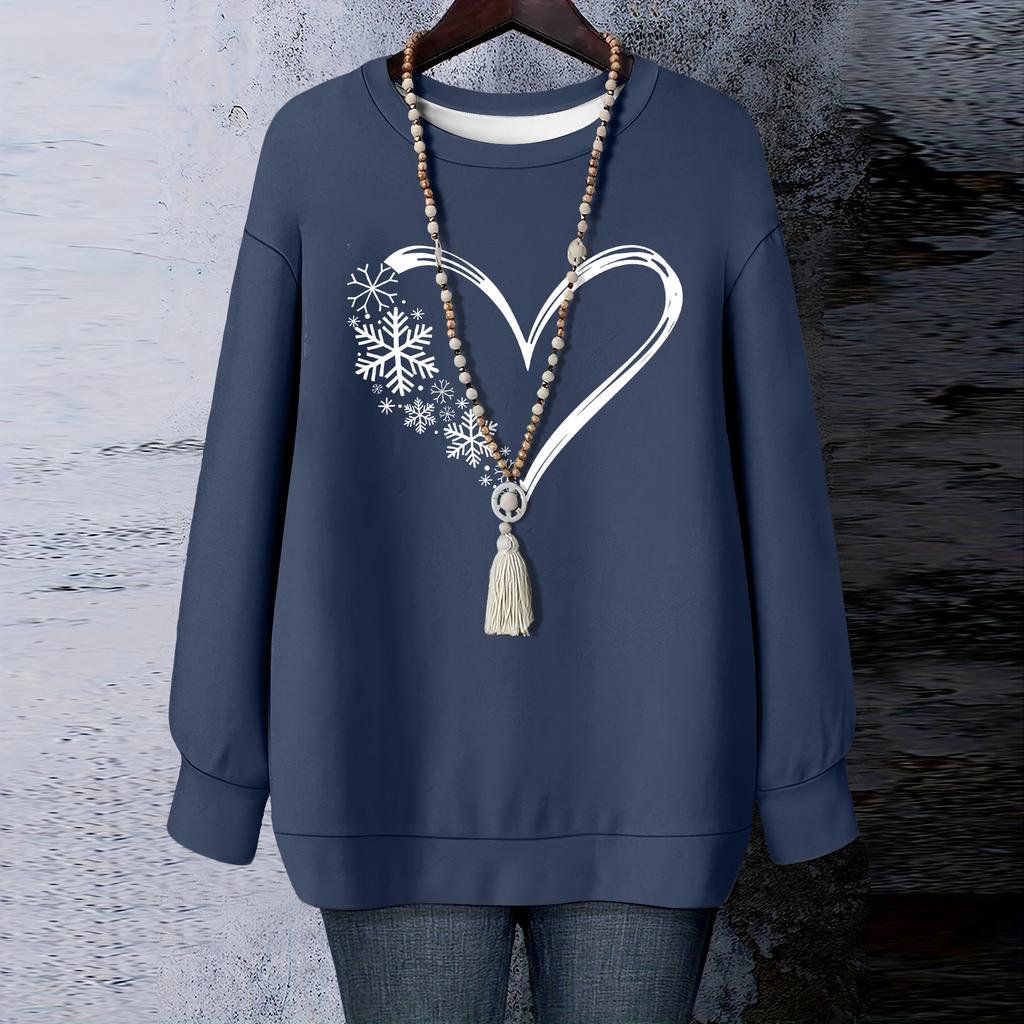 Ladies' Christmas Printed Round Neck Long Sleeved T-shirt Sweatshirt Top
