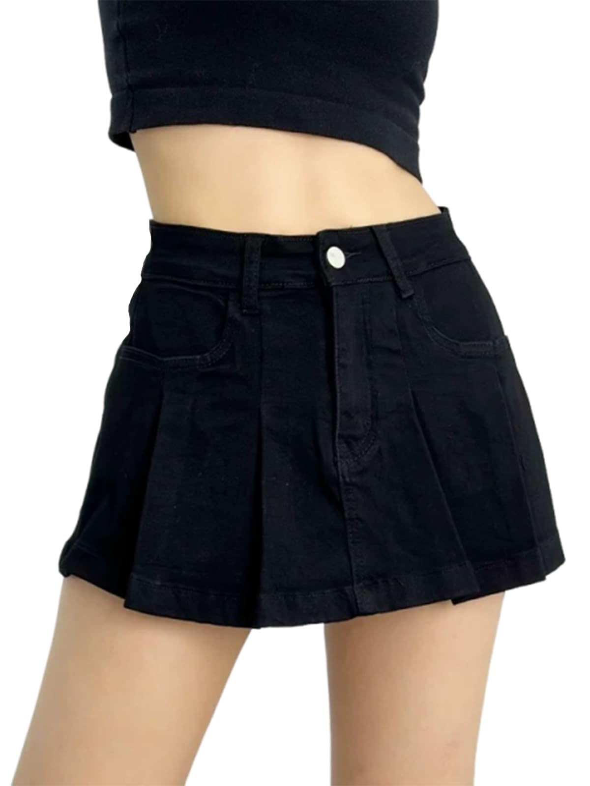 Syvent Denim Korean Mini Short Denim 12F523 Skirt, Culottes, Style, High-Waisted, Skirt, Slimming, Pants, A-Line Skirt, Stylish, Leg-Lengthening чёрный
