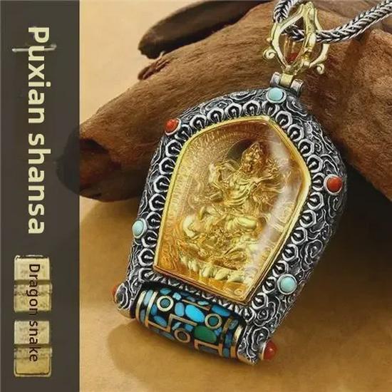 Guardian God Buddha Dzi Bead Pendant Necklace: Wealth God's Green Tara for Men and Women