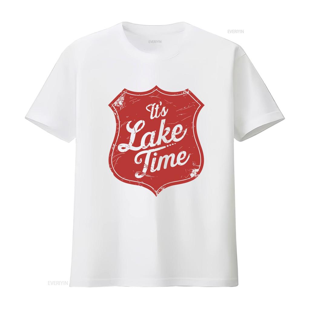 Its Lake Time Retro Shield T Shirt Vintage Style Summer Vacation vintage Washed Top For Everyday Wear Casual Versatile fashion