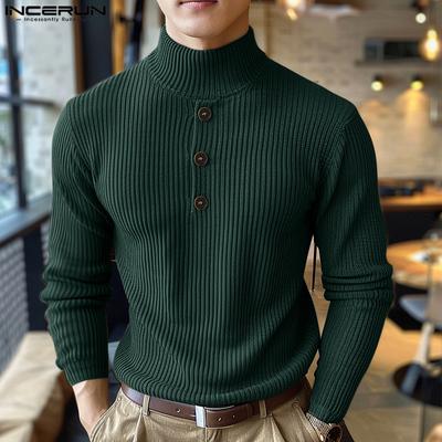 Autumn Winter Men Turtleneck Long Sleeve Knitted Sweaters Casual Pullovers