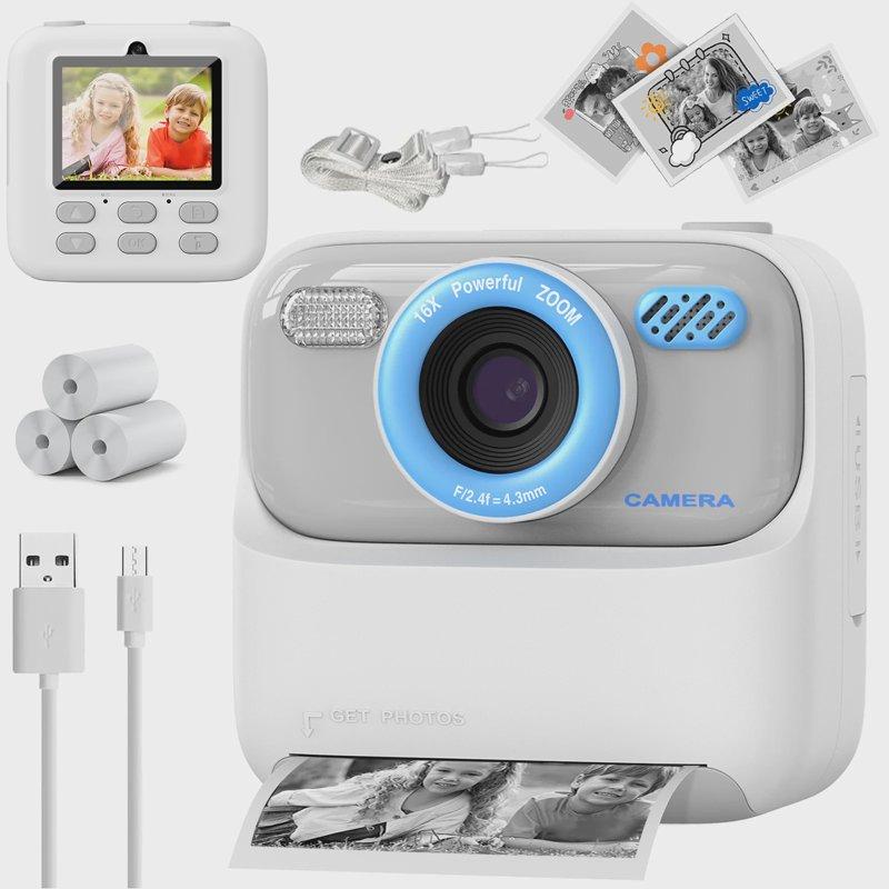 Kids Instant Print Camera 1080p Hd Dual Lens Selfie Camera With Flash 3 Rolls Paper 2.0