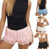 Women Summer Shorts Multi-layered Scattered Hem Ruffle Lace Trim Beach Shorts Lolita Style