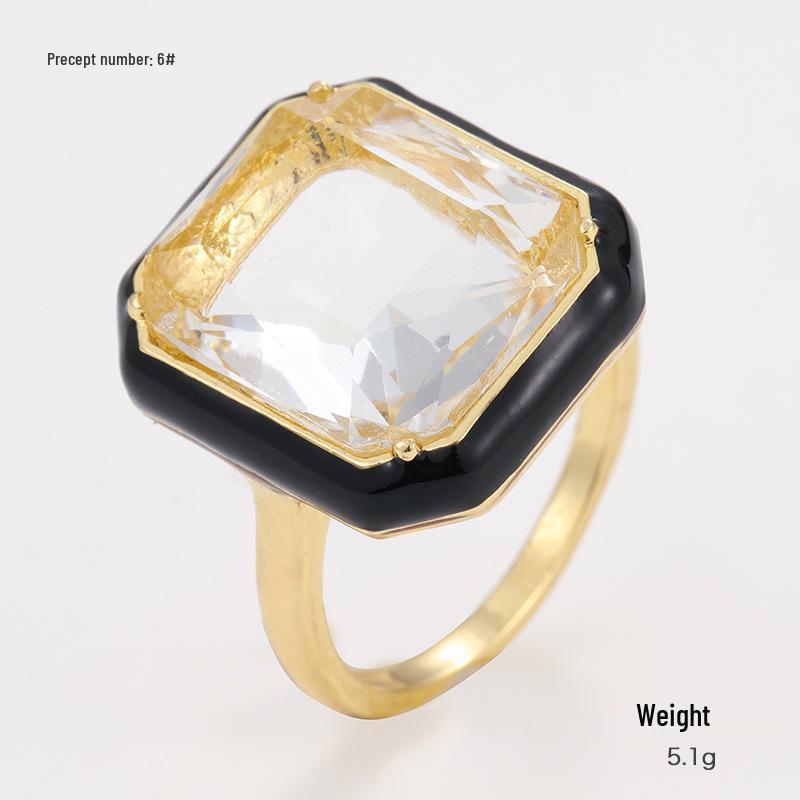 Kenjie Goldfarbener eingelegter Edelstein Emaille Tropfeffekt Geometrischer Ring für Damen, Europäischer und Amerikanischer Sommerstil