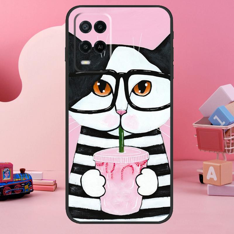 Cute Coffee Milk Cat Case For Oppo A5 Pro A15 A17 A57 A77 A18 A38 A58 A78 A98 A94 A74 A54 A16 A76 A96 A40 A60 A80