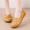 Spring new hollowed-out leather shoes medium and old women's single shoes, female real soft-soled wedges