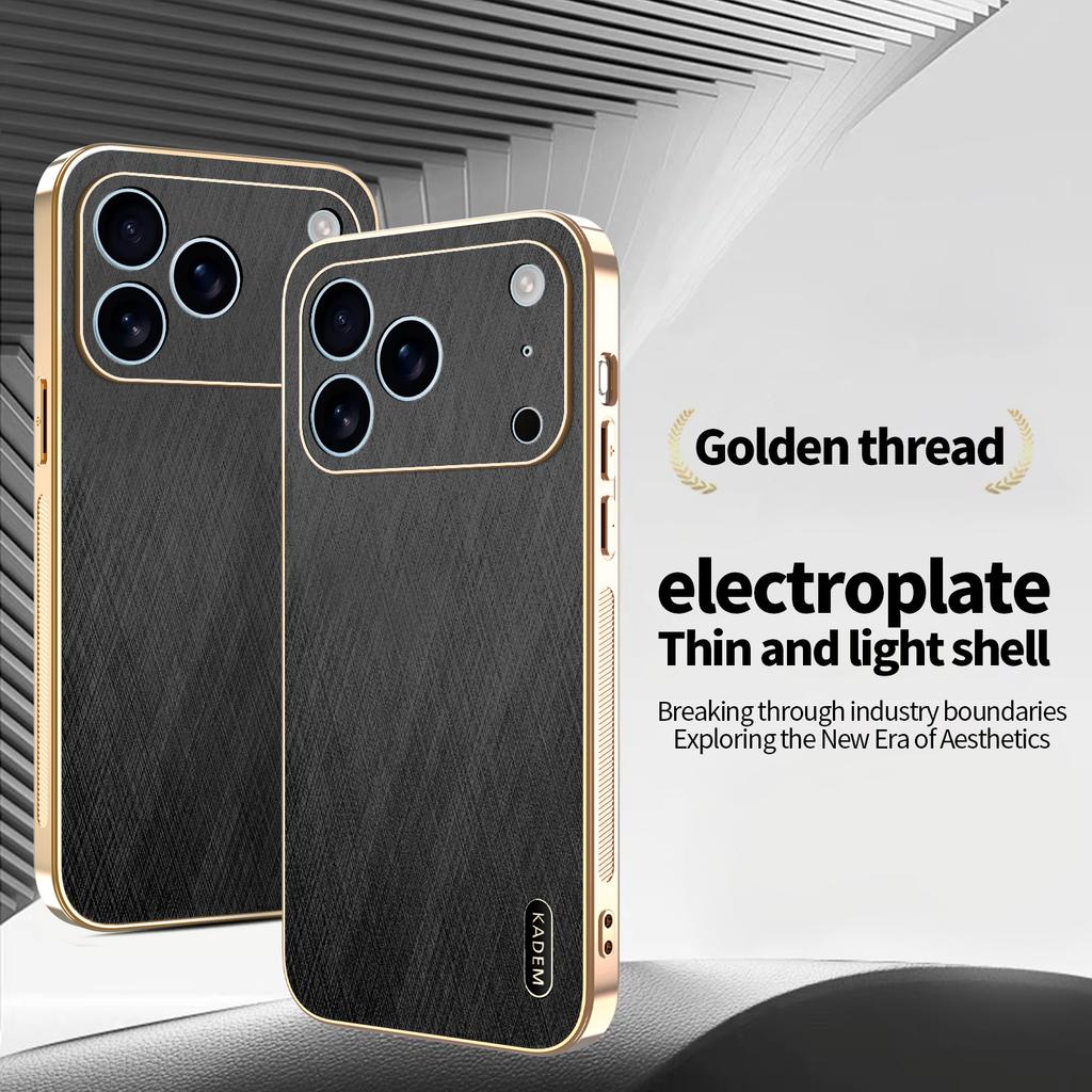 Thin Light Electroplated Golden Thread Pattern Phone Case for IPhone 17 Air 16 Pro 15 14 13 12 11 ProMax Plus Shockproof Cover