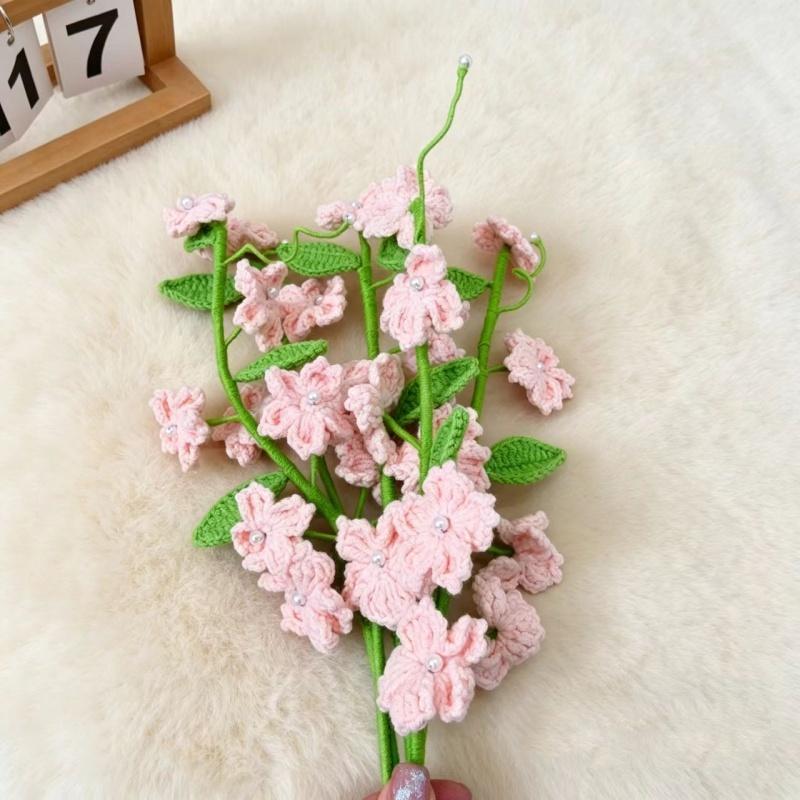 Knitted Flowers Hand-Woven Crochet Woven Cherry Blossoms Finished Handmade Knitting Artificial Flowers Home Garden Decorative